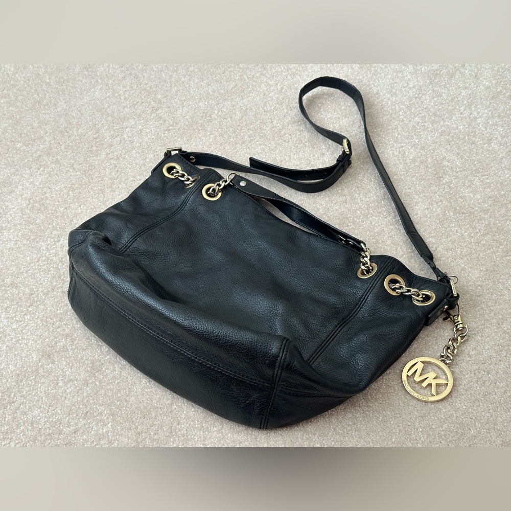 MICHAEL Michael Kors - Leather Chain-Link Hobo Tote, Black Pebble Leather